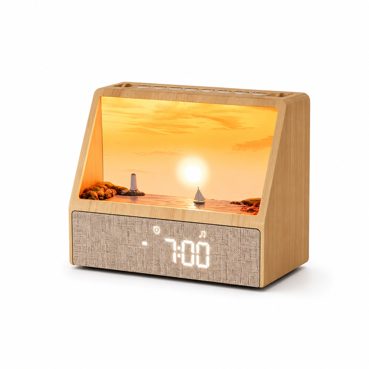 DawnScape sunrise alarm with illuminated nature scene