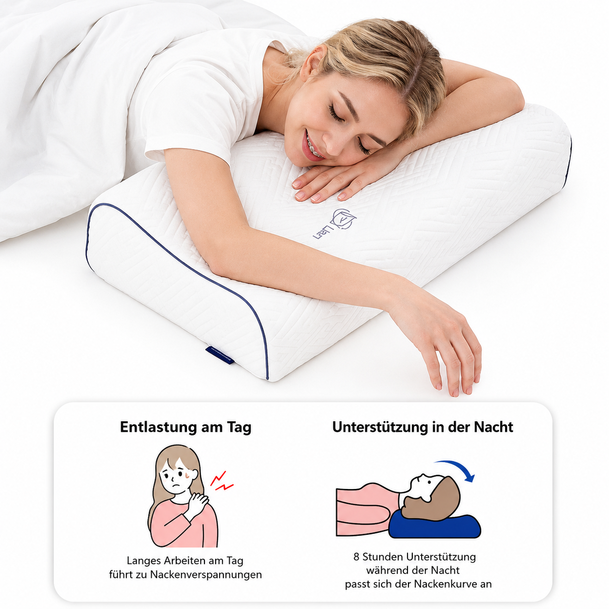Side profile of the NeckRise memory-foam pillow