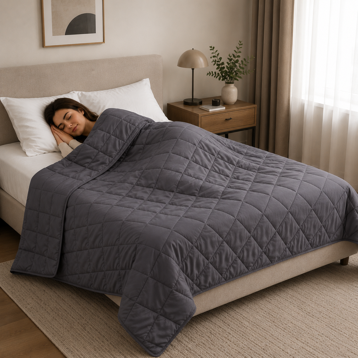 Close view of the CalmWeight quilted cotton cover