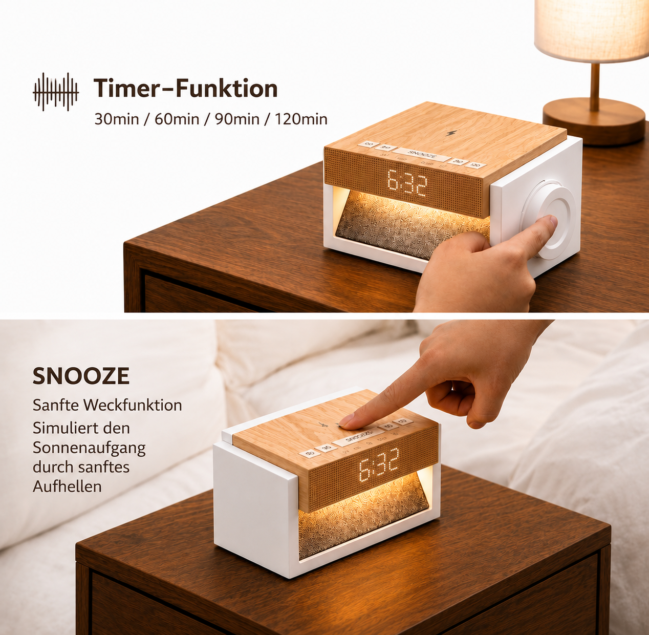 AuroraWake wireless charging surface with a phone