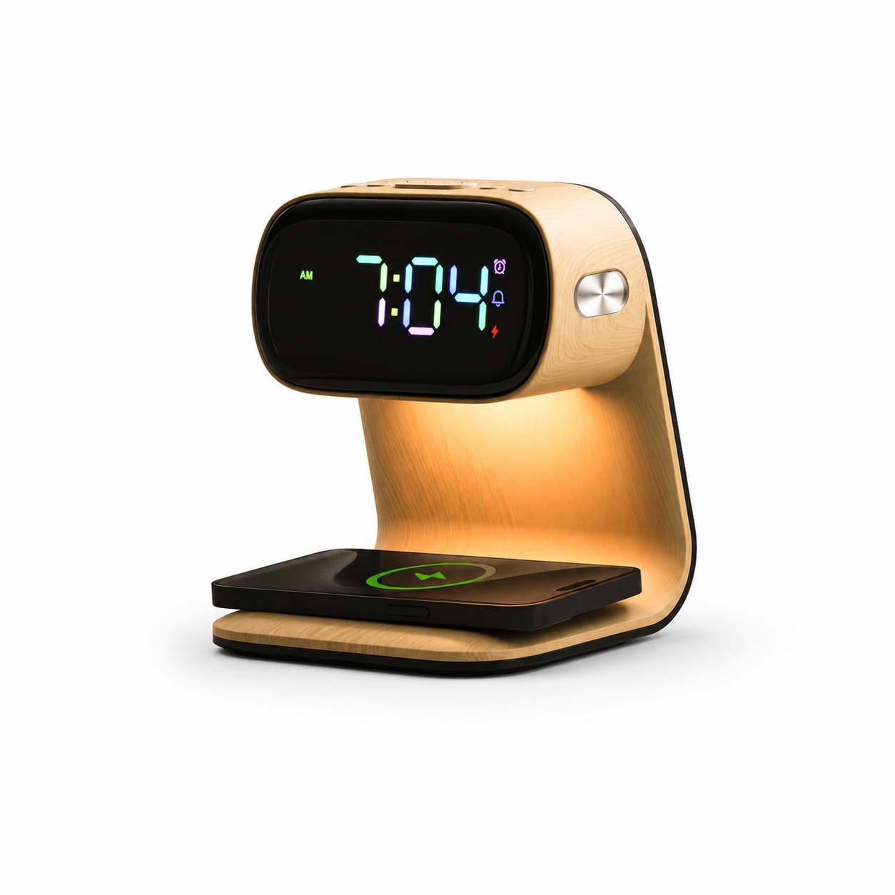 GlowCharge Pro wood-look alarm clock and wireless charger