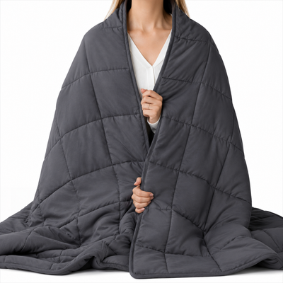 CalmWeight weighted blanket spread across a bed
