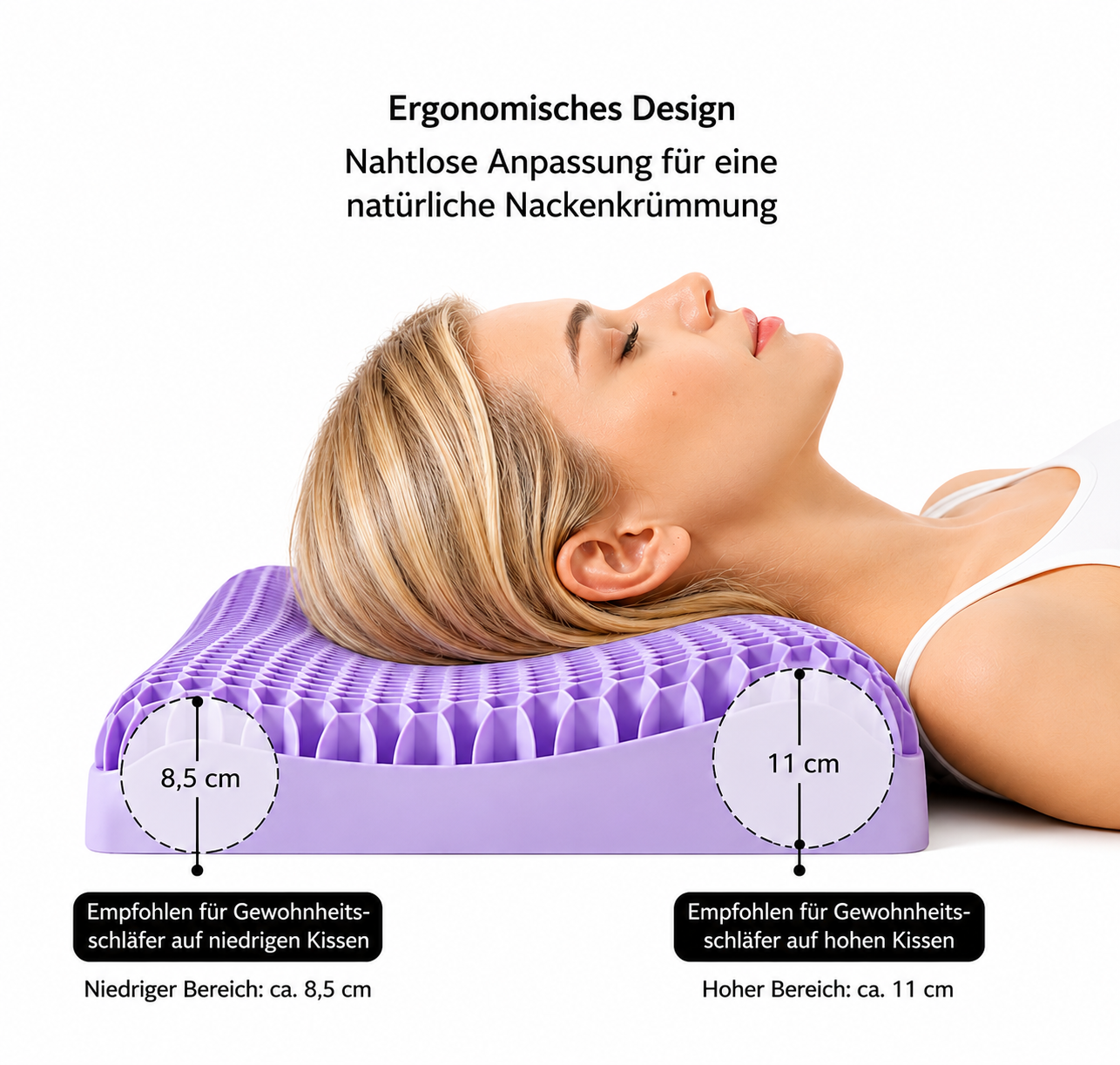GelFlex pillow shown from the side with contoured heights