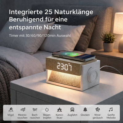AuroraWake beige bedside unit viewed from the front
