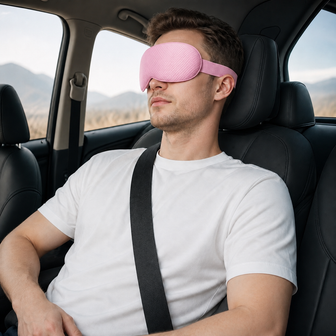 EveClipse pink sleep mask shown in use