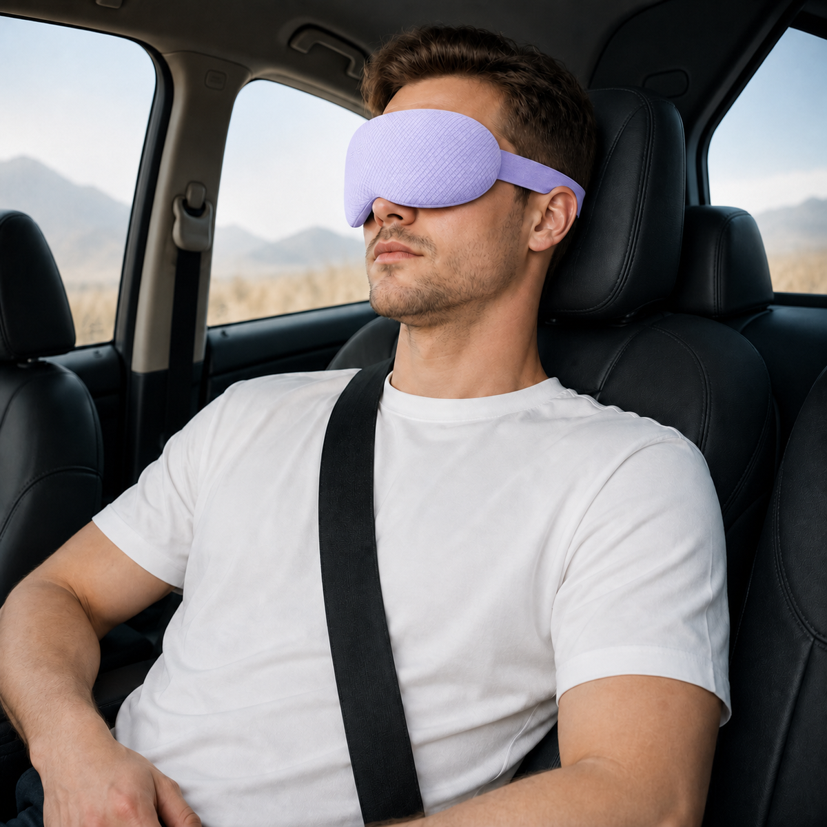 EveClipse purple sleep mask shown in use