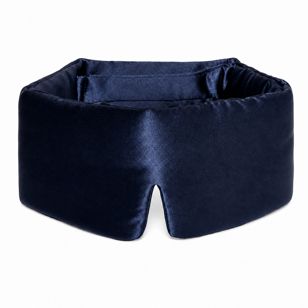 Front view of the navy mulberry silk sleep mask